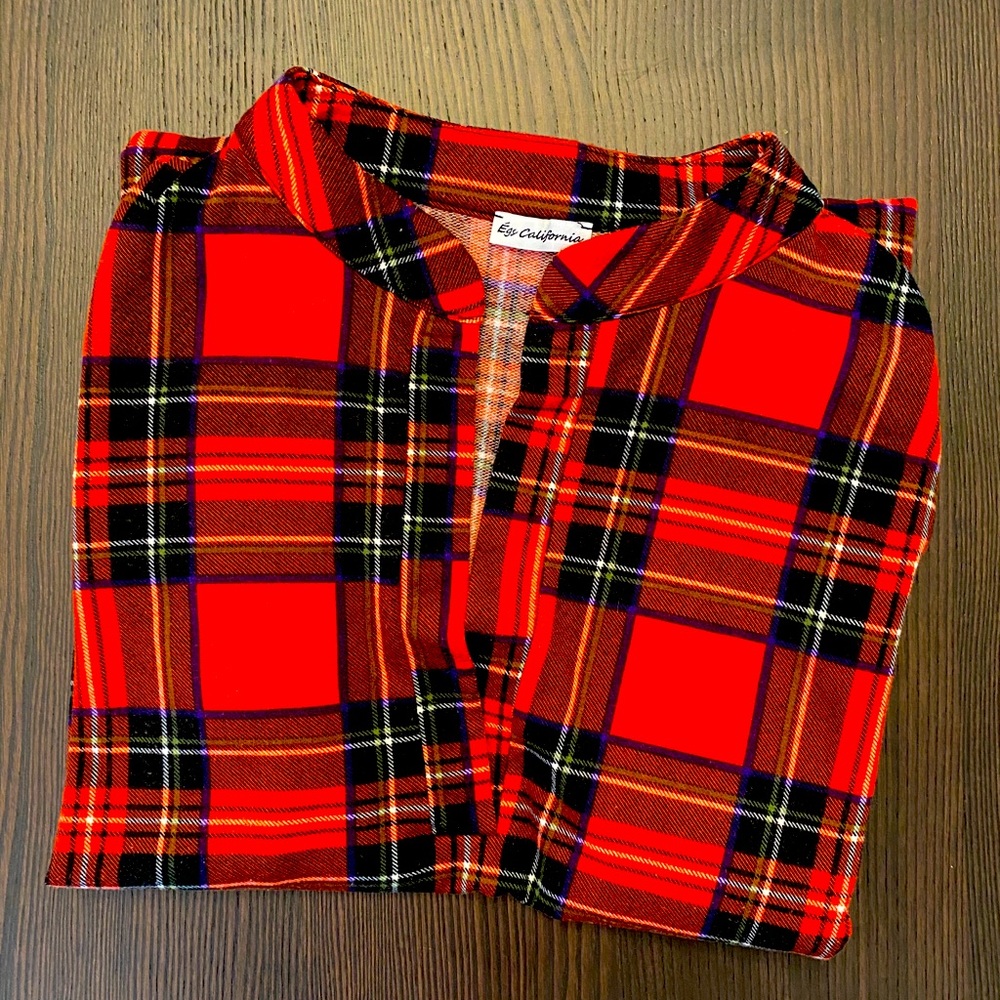 Red plaid oversized flannel shirt dress